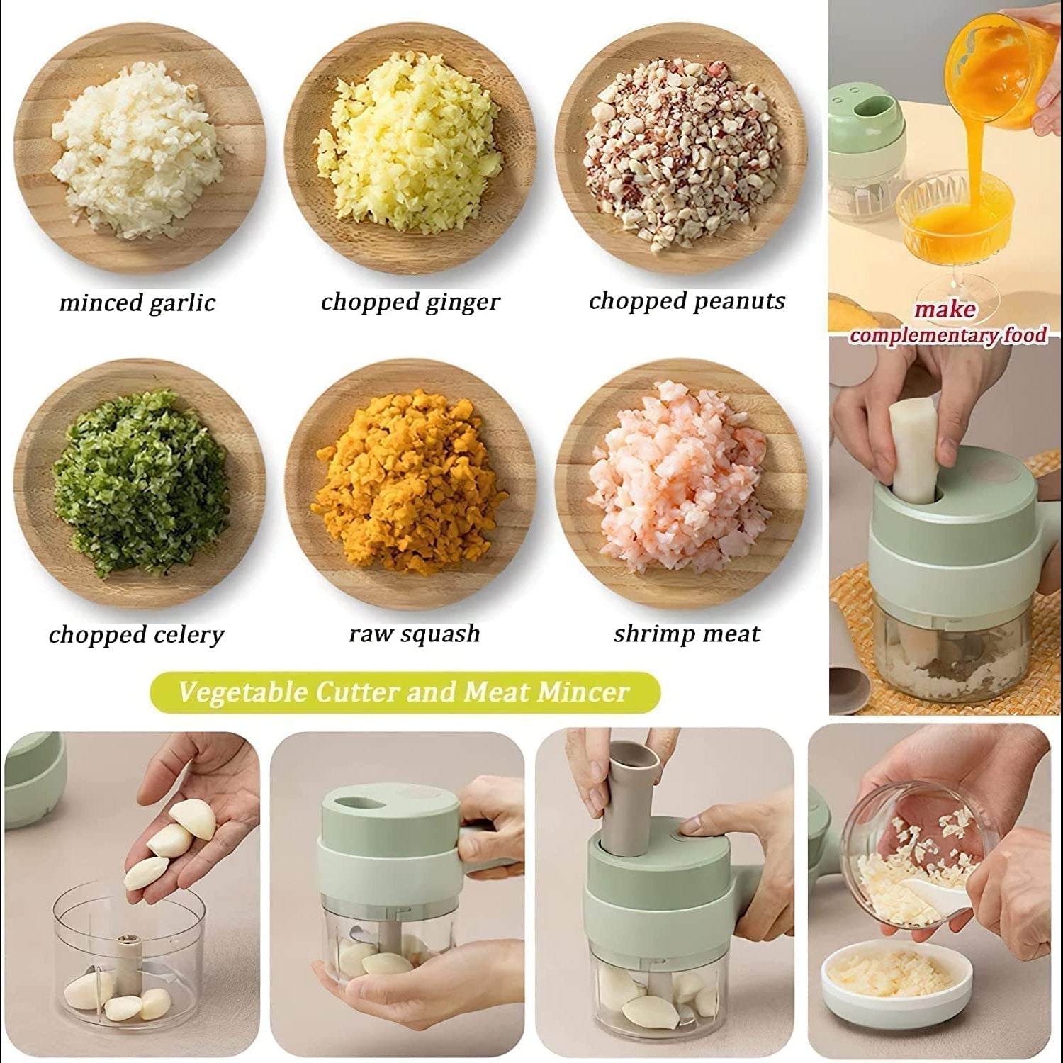 4 in 1 Electric Handheld Cooking Hammer Vegetable Cutter Set Electric Food Chopper Multifunction Vegetable Fruit Slicer thumbnail 7
