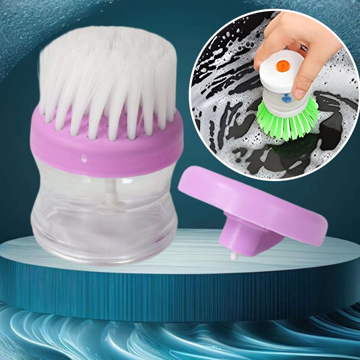 Plastic Wash Basin Brush Cleaner with Liquid Soap Dispenser (Multicolour) thumbnail 5