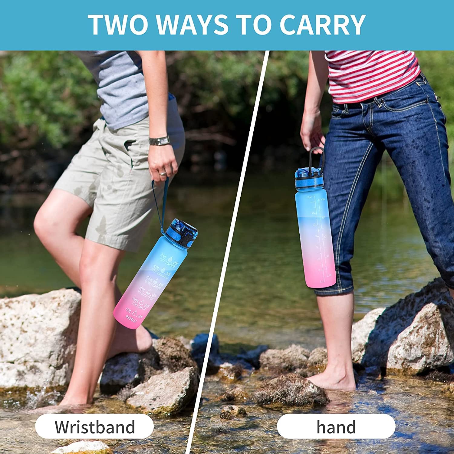 Motivational Water Bottle with Straw & Time Marker - Leakproof Tritan Portable Gym Bottle for Sports, Hiking & Camping thumbnail 4