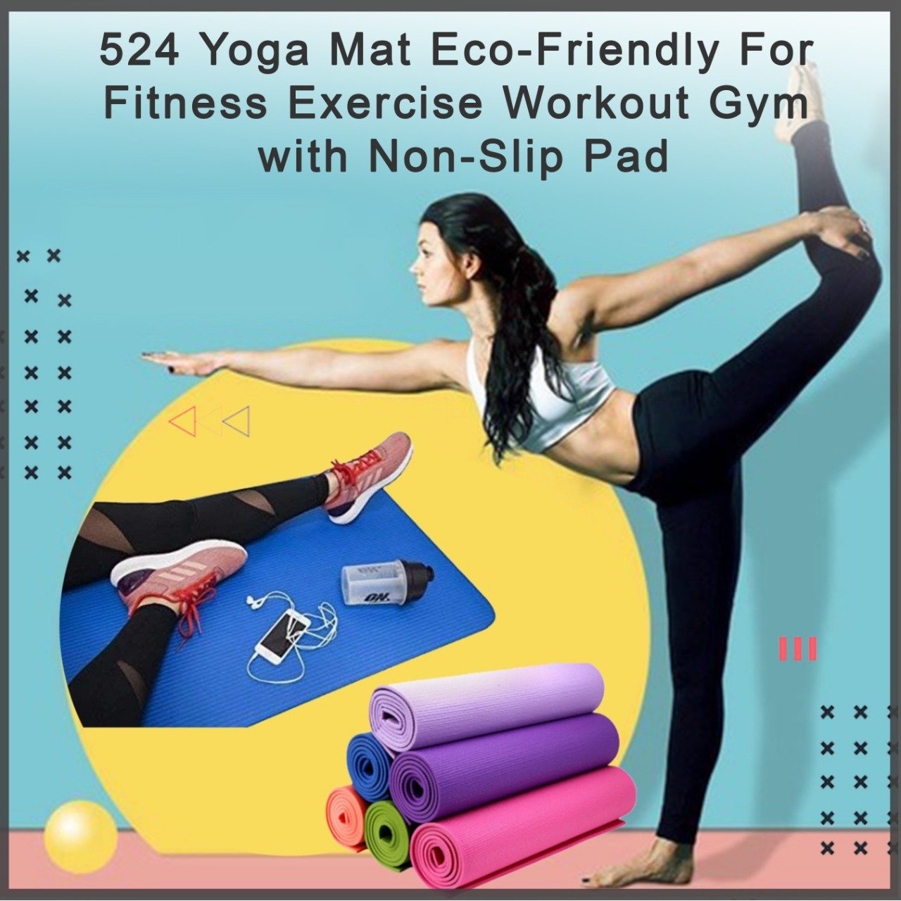 Yoga Mat Eco-Friendly For Fitness Exercise Workout Gym with Non-Slip (180x60xcm) Color may very thumbnail 3