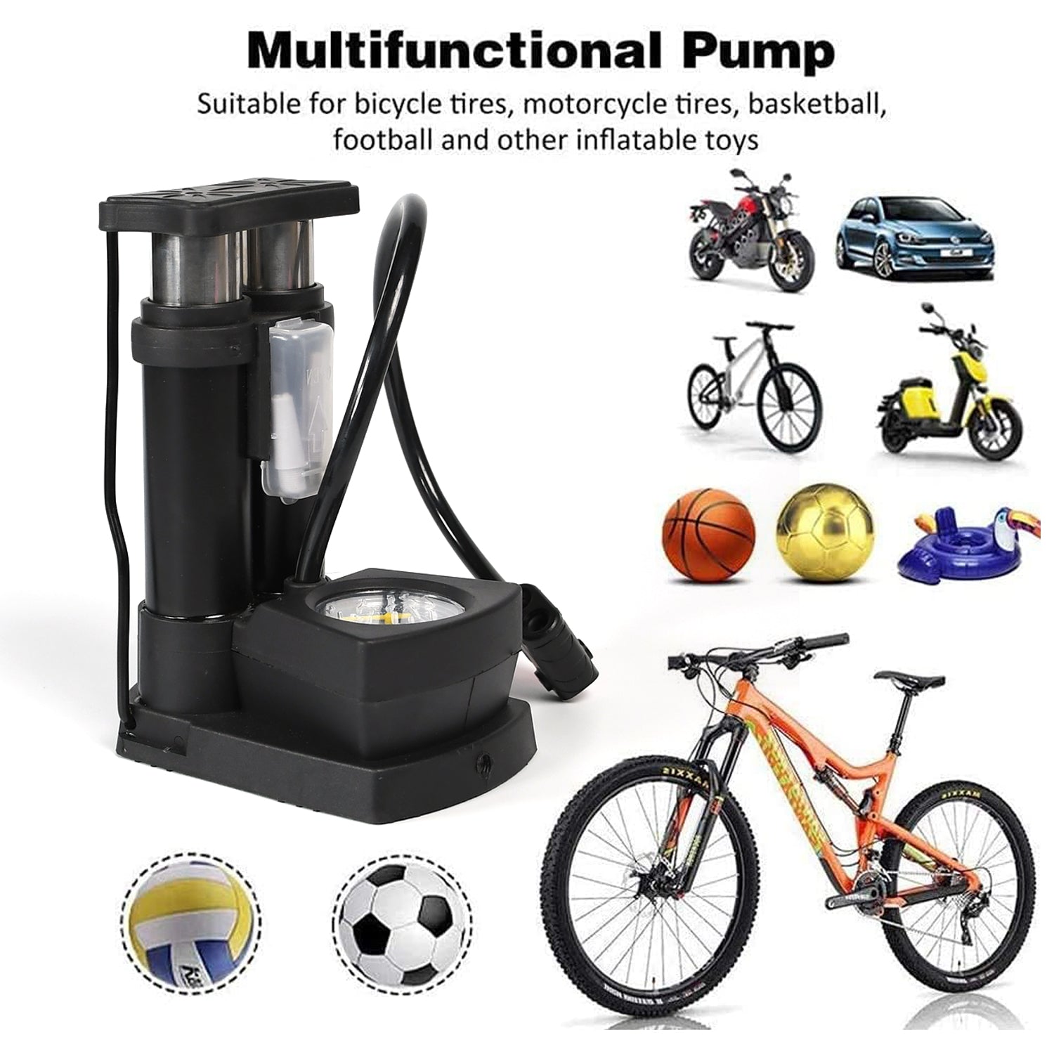 Portable Mini Bike Pump with Gauge thumbnail 3