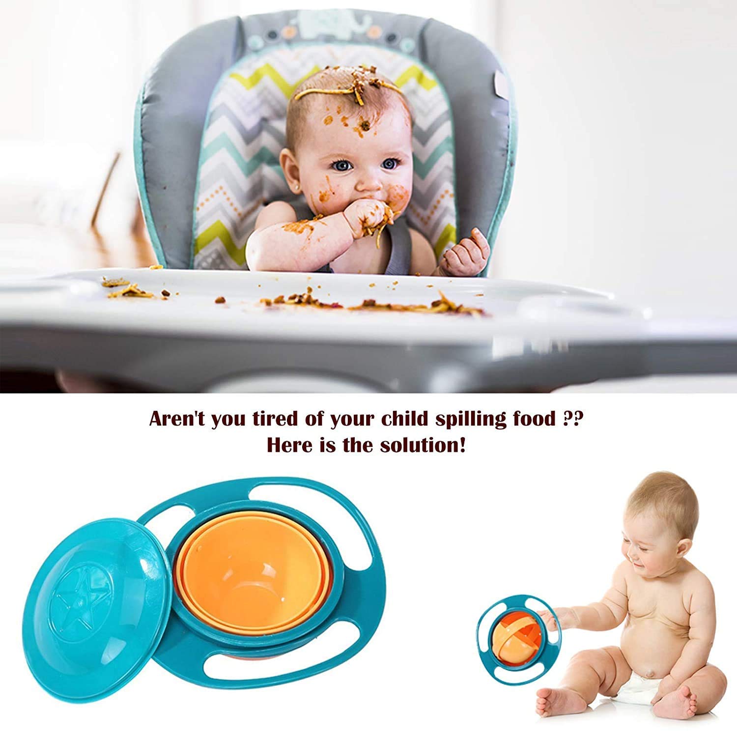 Rotating Baby Bowl used for serving food to kids and toddlers etc. thumbnail 3