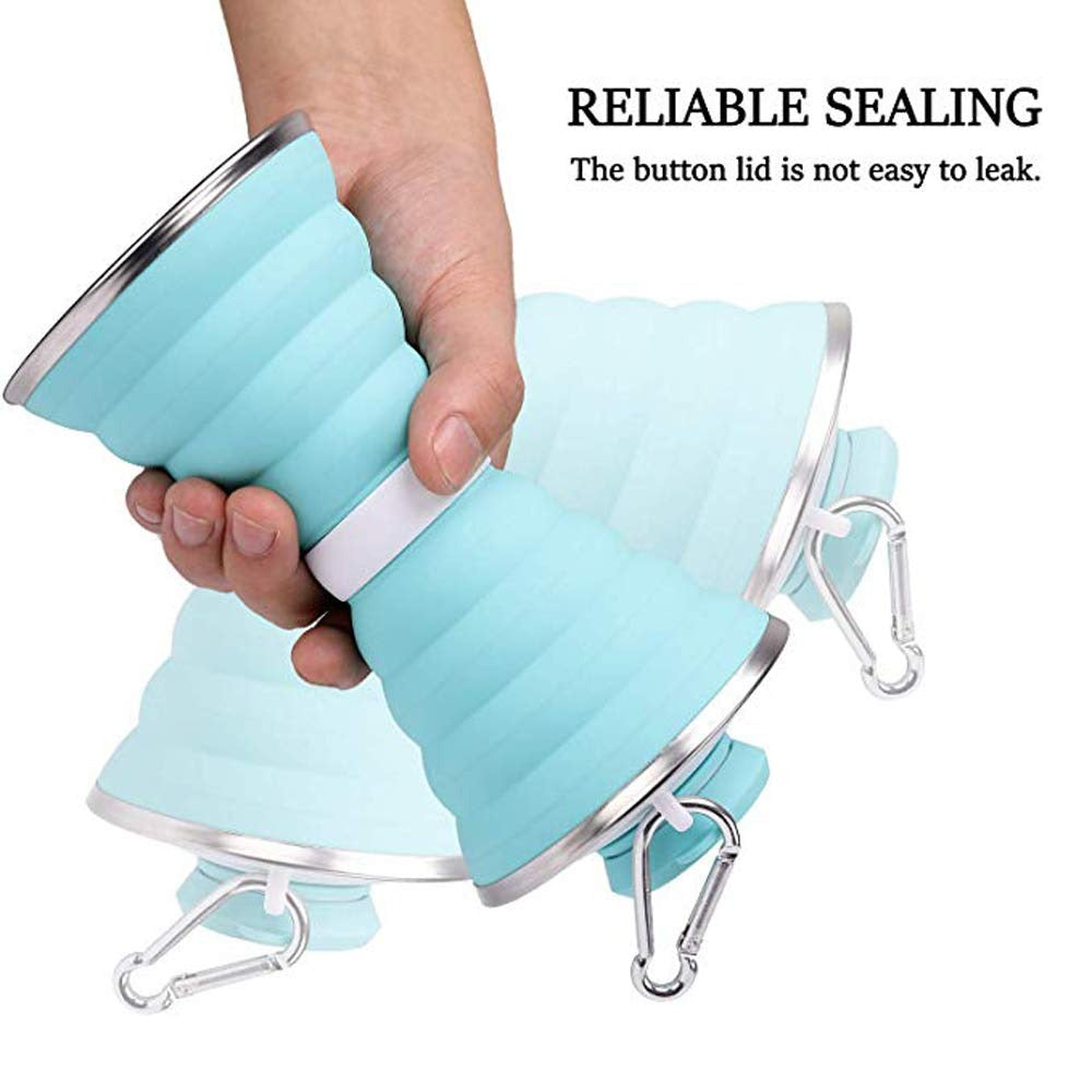 Silicone Traveling Water Bottle BPA Free - Leak Proof Lightweight Collapsible - Small Folding Refillable and Space Saver for Camping Gym Sports Hiking Biking Yoga Outdoor thumbnail 3