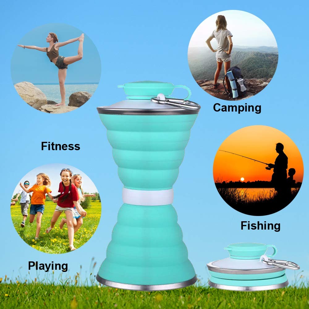 Silicone Traveling Water Bottle BPA Free - Leak Proof Lightweight Collapsible - Small Folding Refillable and Space Saver for Camping Gym Sports Hiking Biking Yoga Outdoor thumbnail 4