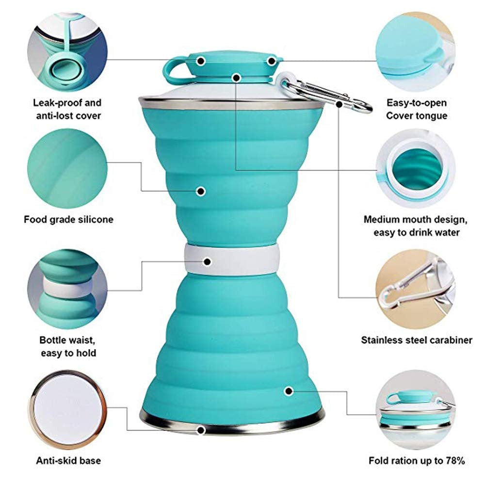 Silicone Traveling Water Bottle BPA Free - Leak Proof Lightweight Collapsible - Small Folding Refillable and Space Saver for Camping Gym Sports Hiking Biking Yoga Outdoor thumbnail 5