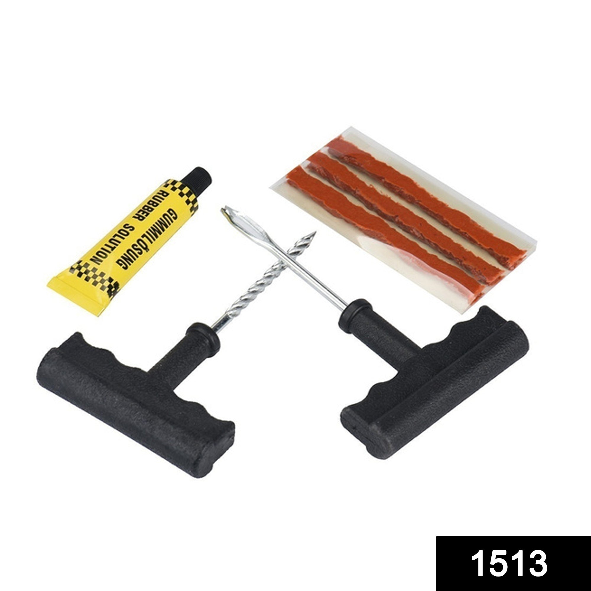 Puncture Repair Kit Tubeless Tyre Full Set with Nose Pliers, Rubber Cement and Extra Strips for Cars, Bikes thumbnail 2