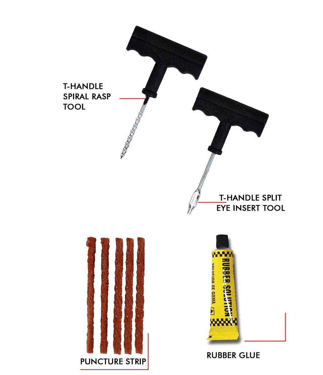 Puncture Repair Kit Tubeless Tyre Full Set with Nose Pliers, Rubber Cement and Extra Strips for Cars, Bikes thumbnail 6