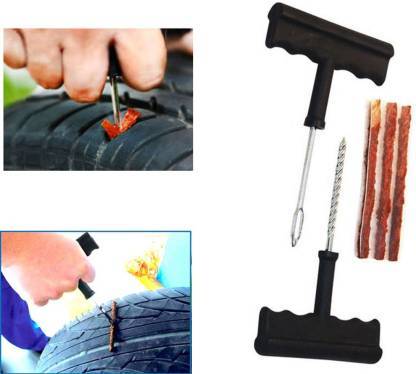 Puncture Repair Kit Tubeless Tyre Full Set with Nose Pliers, Rubber Cement and Extra Strips for Cars, Bikes thumbnail 7