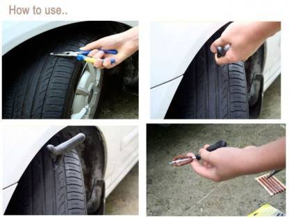 Puncture Repair Kit Tubeless Tyre Full Set with Nose Pliers, Rubber Cement and Extra Strips for Cars, Bikes thumbnail 8