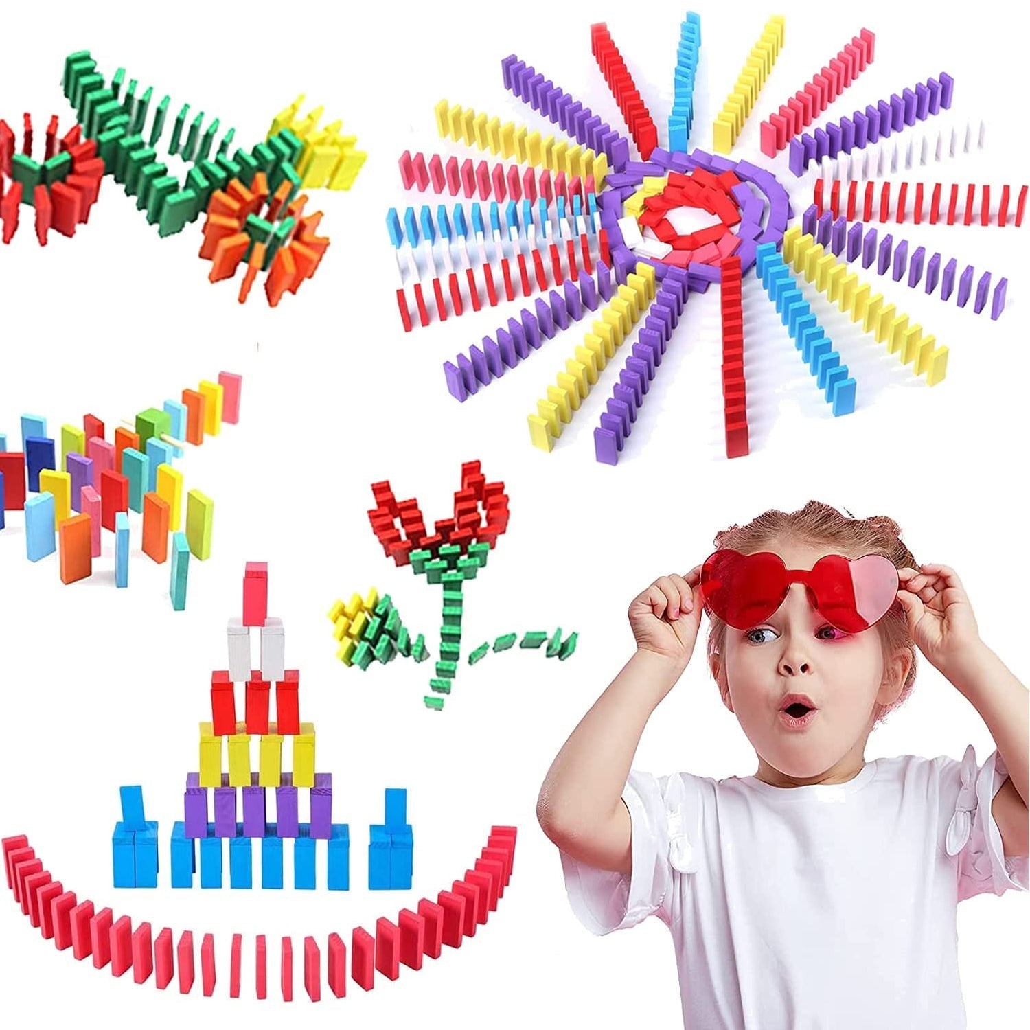 120Pc Dominoes Blocks Set Multicolor Wooden Toy Building Indoor Game Toy. thumbnail 2