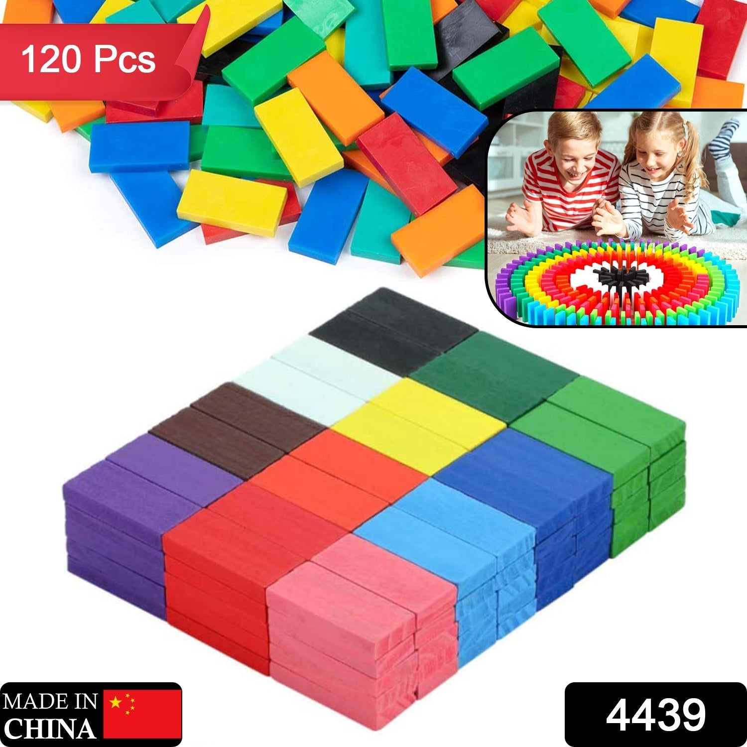 120Pc Dominoes Blocks Set Multicolor Wooden Toy Building Indoor Game Toy. thumbnail 3