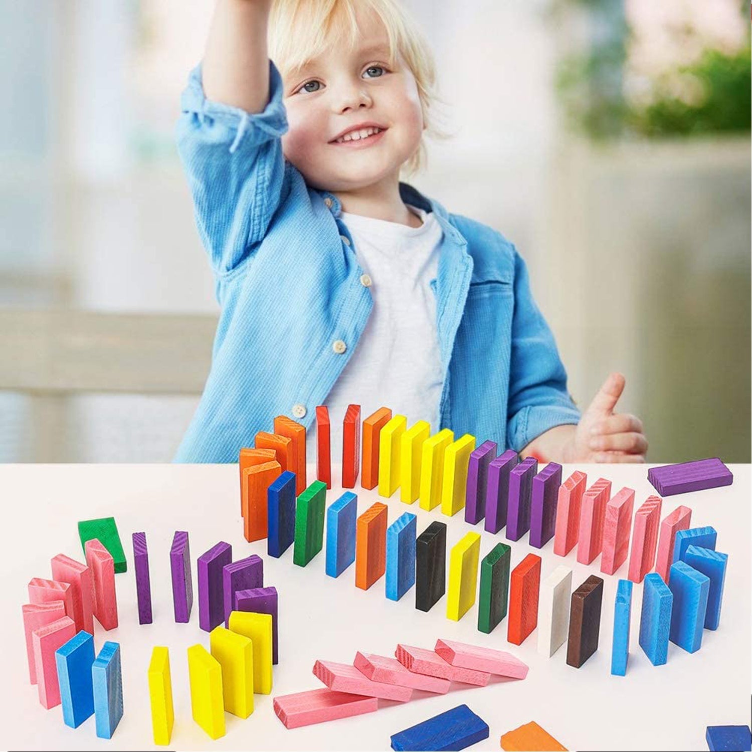 120Pc Dominoes Blocks Set Multicolor Wooden Toy Building Indoor Game Toy. thumbnail 5