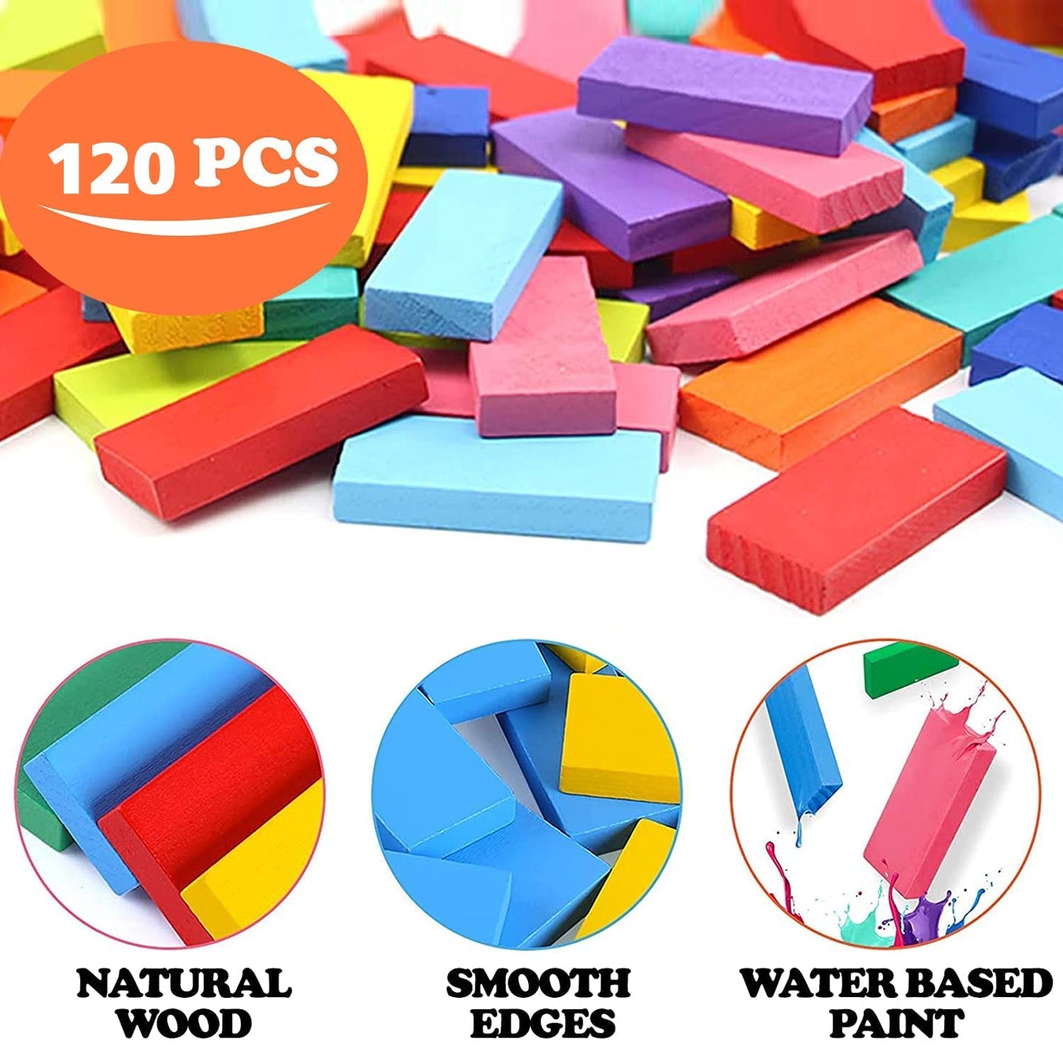 120Pc Dominoes Blocks Set Multicolor Wooden Toy Building Indoor Game Toy. thumbnail 6