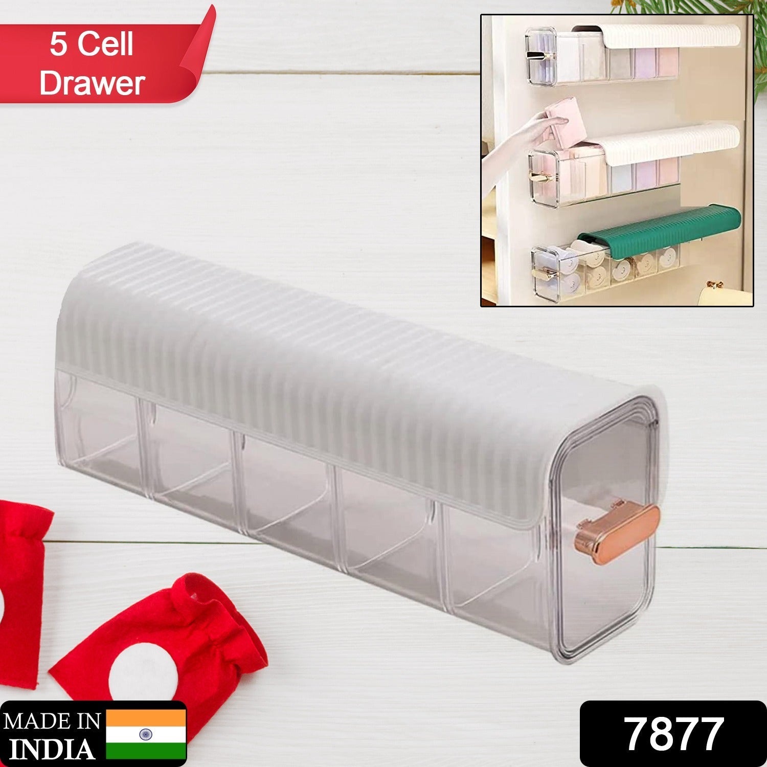 5-Cell Wall Mount Drawer Organizer for Socks & Lingerie thumbnail 2