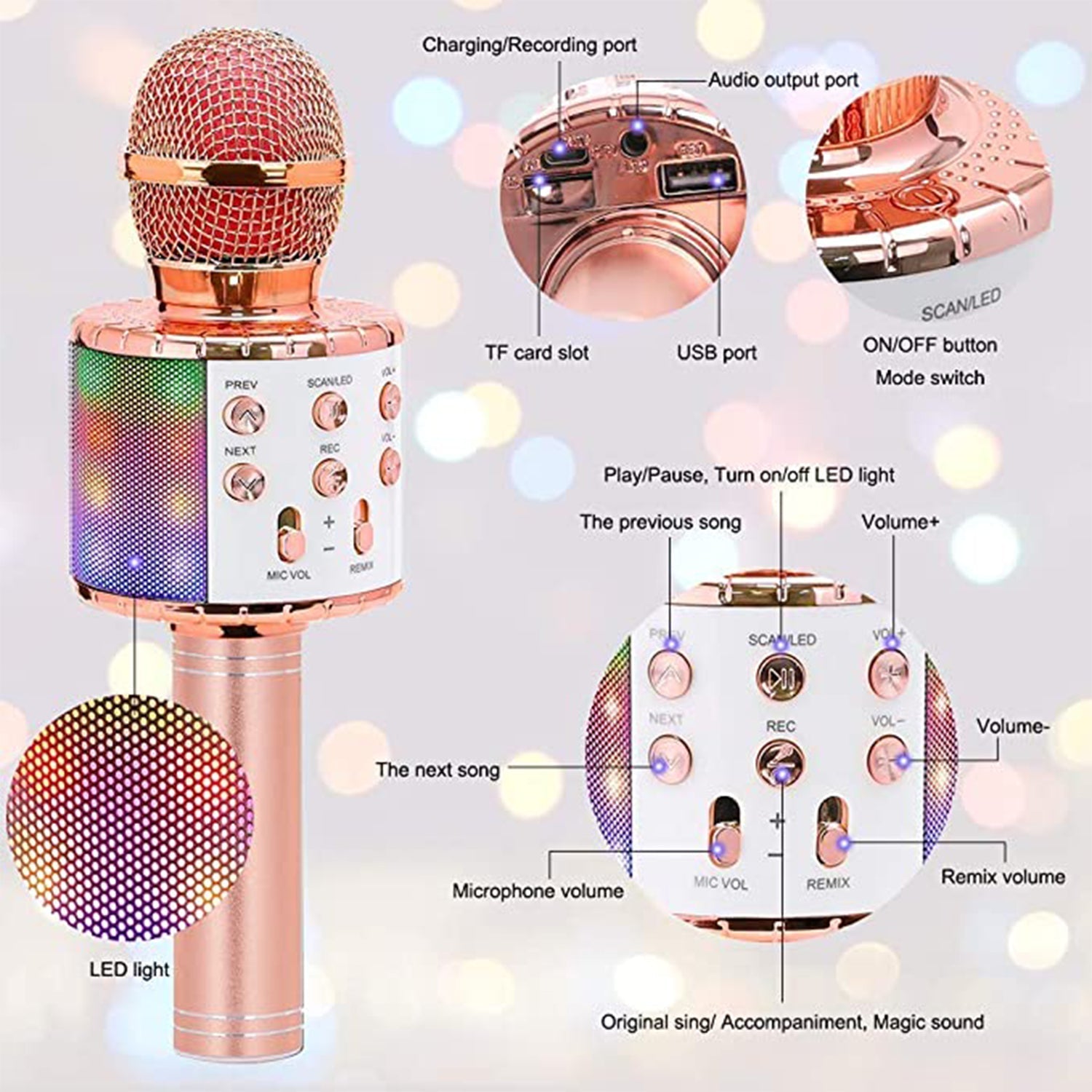 Wireless Bluetooth Recording Condenser Handheld Microphone Bluetooth Speaker Audio Recording Karaoke with Mic (Multicolor 1 Pc) thumbnail 3