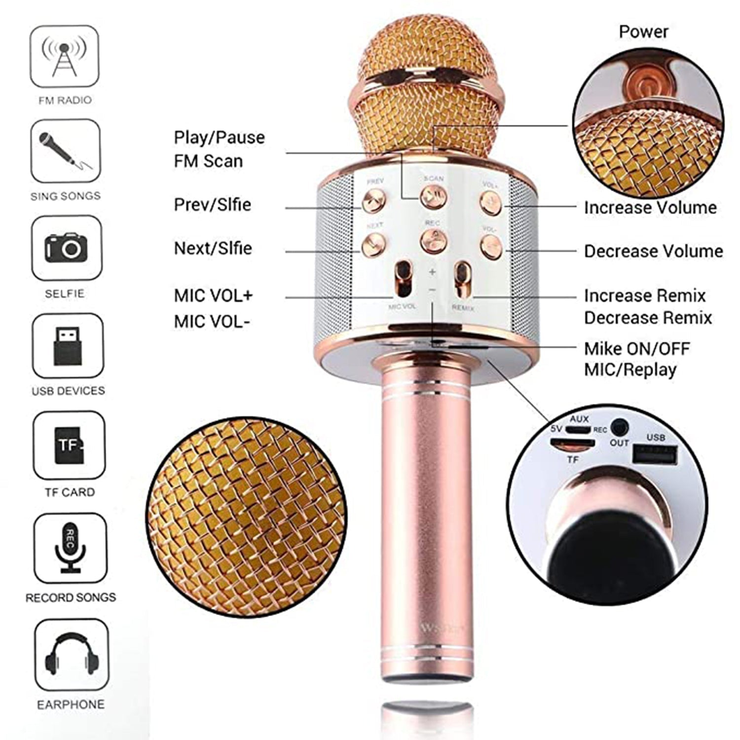Wireless Bluetooth Recording Condenser Handheld Microphone Bluetooth Speaker Audio Recording Karaoke with Mic (Multicolor 1 Pc) thumbnail 6