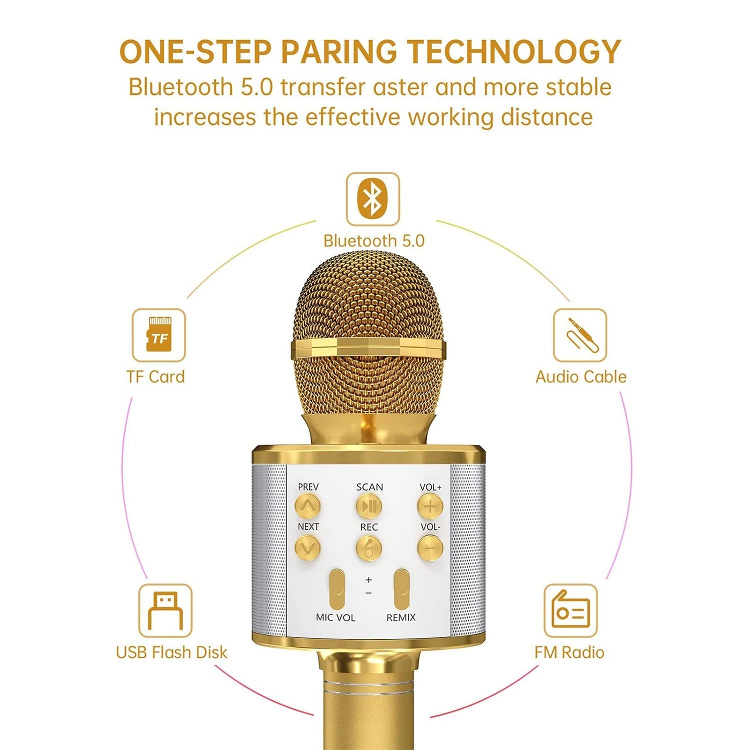 Wireless Bluetooth Recording Condenser Handheld Microphone Bluetooth Speaker Audio Recording Karaoke with Mic (Multicolor 1 Pc) thumbnail 7
