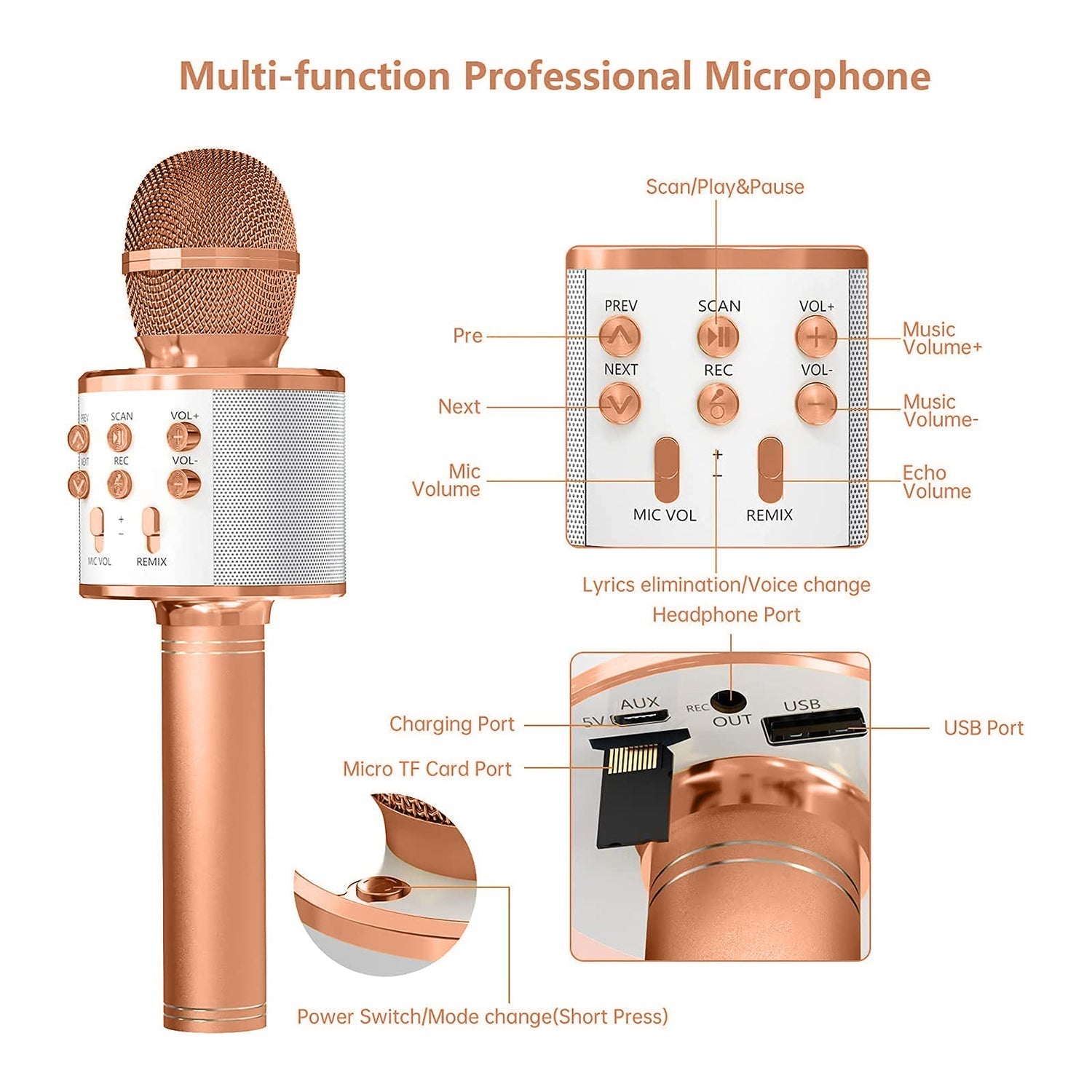 Wireless Bluetooth Recording Condenser Handheld Microphone Bluetooth Speaker Audio Recording Karaoke with Mic (Multicolor 1 Pc) thumbnail 9
