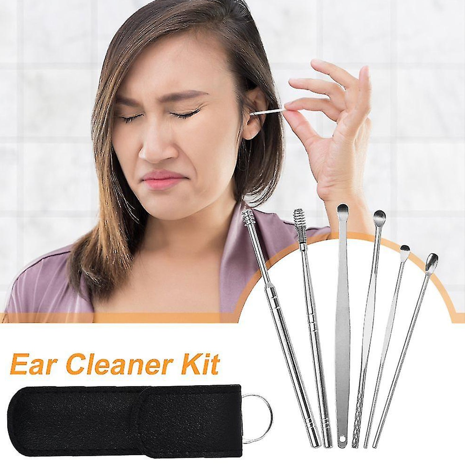 6-in-1 Ear Wax Cleaner- Resuable Ear Cleaning Tools Leather Pouch - Ear Pick Wax Remover Tool Kit with Ear Curette Cleaner and Spring Ear Buds Cleaner Fit in Pocket Great for Traveling thumbnail 3