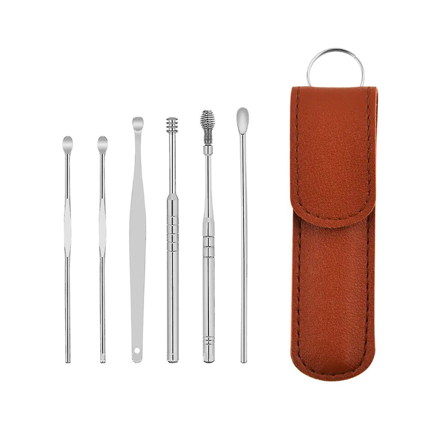 6-in-1 Ear Wax Cleaner- Resuable Ear Cleaning Tools Leather Pouch - Ear Pick Wax Remover Tool Kit with Ear Curette Cleaner and Spring Ear Buds Cleaner Fit in Pocket Great for Traveling thumbnail 4